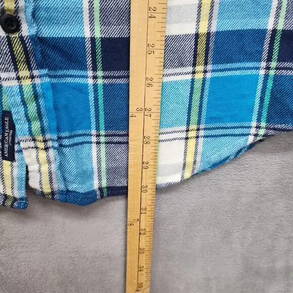 American Eagle Outfitters Men’s Medium Flannel Button Up Shirt Blue Plaid Cotton - Picture 12 of 16